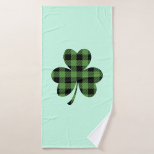 Green Buffalo Plaid Shamrock Clover Design-61104 Bath Towel