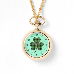 Green Buffalo Plaid Shamrock Clover Design-61104 Watch