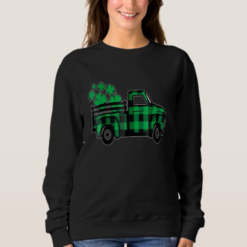 Green Buffalo Plaid Shamrock Pickup Truck St Patri Sweatshirt
