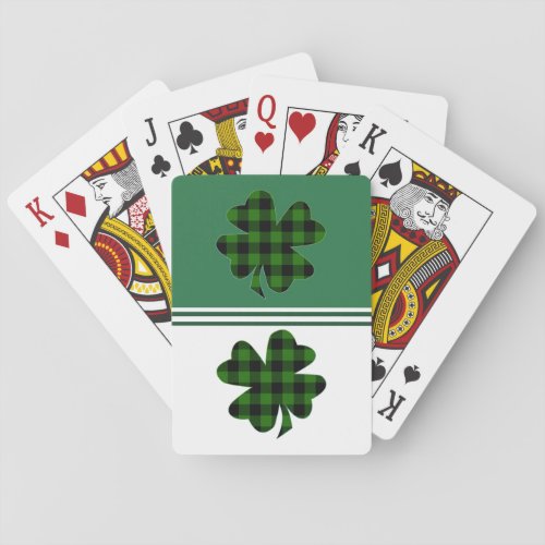 Green Buffalo Plaid Shamrock Playing Cards