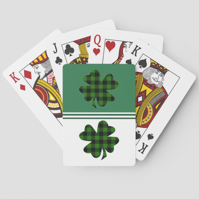Green Buffalo Plaid Shamrock Poker Cards (Back)