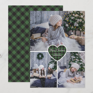 Green Buffalo Plaid Snow Photo Christmas Cards
