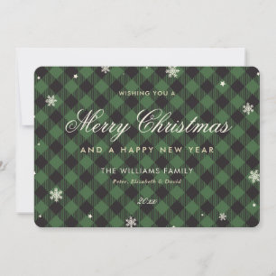 Green Buffalo Plaid Snowflake Holiday Card