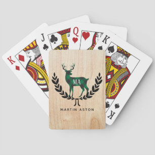 Green Buffalo Plaid Stag Monogram Poker Cards