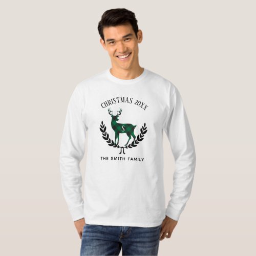 Green Buffalo Plaid Stag Monogram T_Shirt