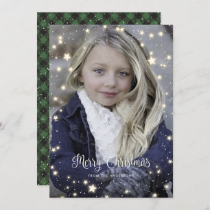 Green Buffalo Plaid Stars Photo Christmas Cards