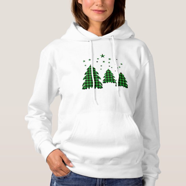 Green Buffalo Plaid Trees Hoodie Sweatshirt (Front)