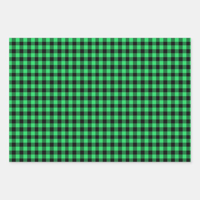 Green Buffalo Plaid Wrapping Paper Sheets (Front)