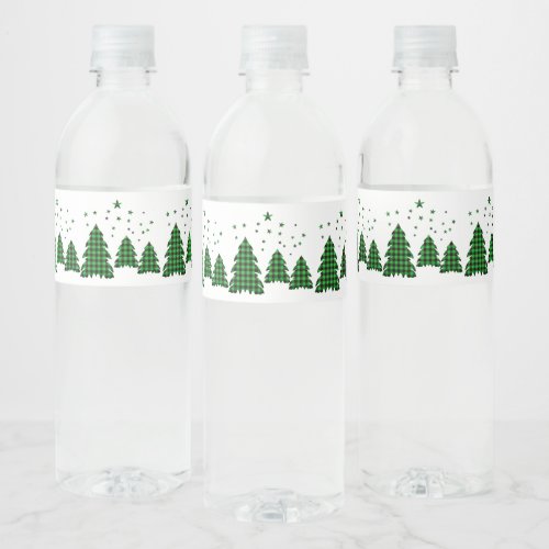 Green Buffalo Plaid XMAS Tree Water Bottle Labels