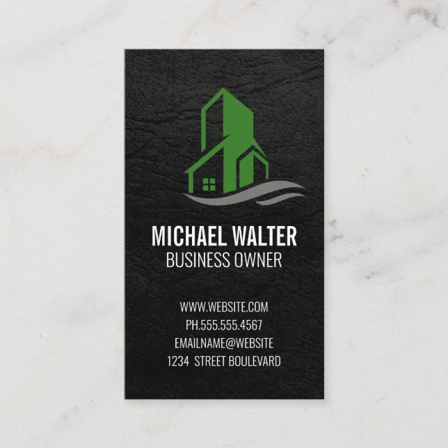 Green Building Icon Business Card (Front)