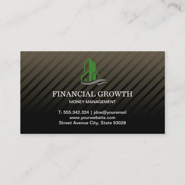 Green Building Icon Professional Black Modern Business Card (Front)