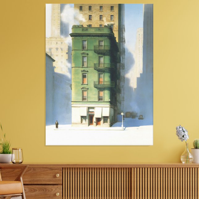 Green Building in New York Winter Canvas Print (Insitu(LivingRoom))