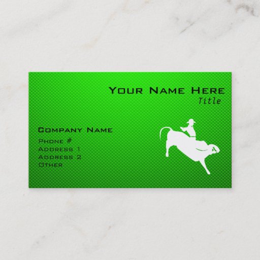 Customizable Green Bull Rider Business Card