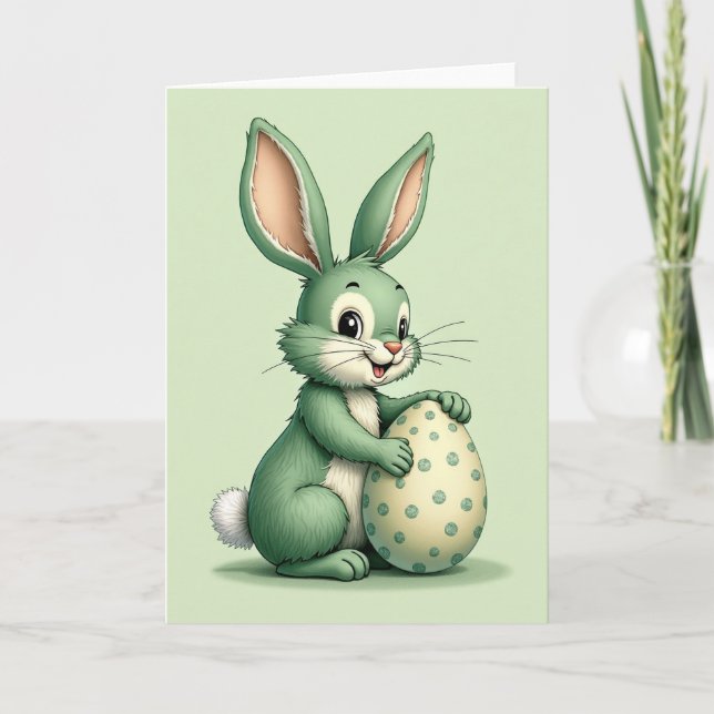 Green Bunny And Egg Card (Front)