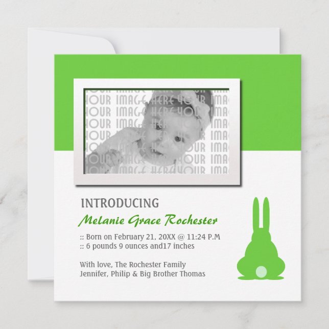 Green Bunny Birth Announcement (Front)