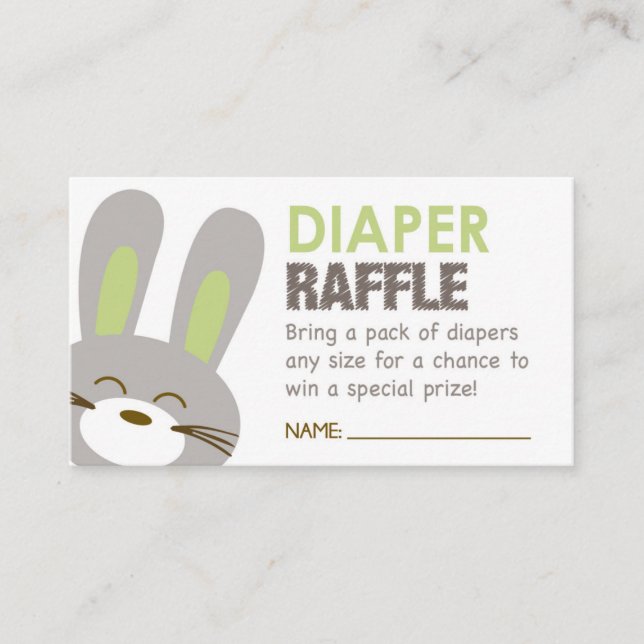 Green Bunny Diaper Raffle Ticket Enclosure Card (Front)