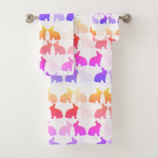 Green Bunny Easter Spring Bunnies Rabbit Bath Towe Bath Towel Set (Insitu)