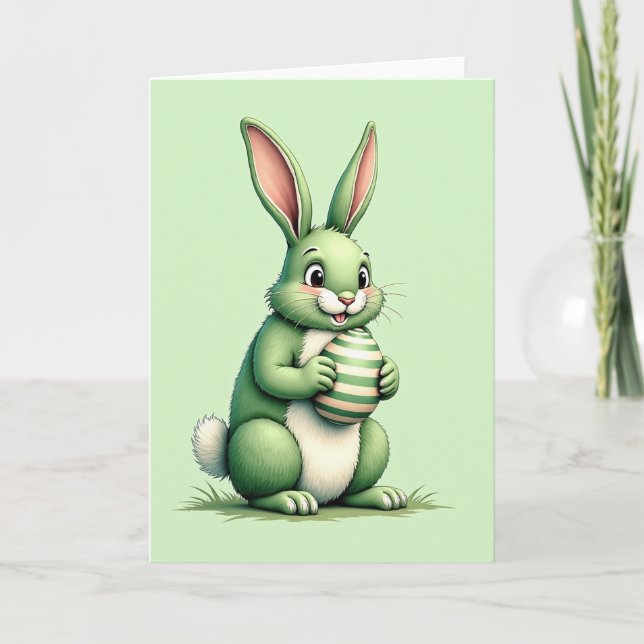 Green Bunny Friend Greeting Card (Front)