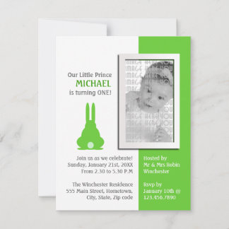 Green Bunny Photo Birthday Invitation