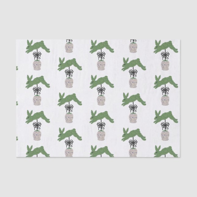 Green  Bunny Rabbit Topiary Ginger jar jars  Tissue Paper (Front)