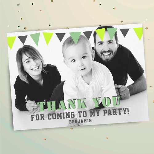 Green Bunting Flags Kids Photo Birthday Thank You Card