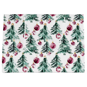 Green Burgundy Christmas Trees Ornaments Large Gift Bag
