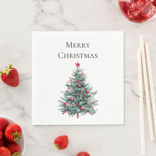 Green Burgundy Christmas Trees Ornaments Napkins (Insitu)