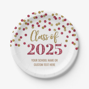 Green Burgundy Confetti Graduation 2025 Paper Plates