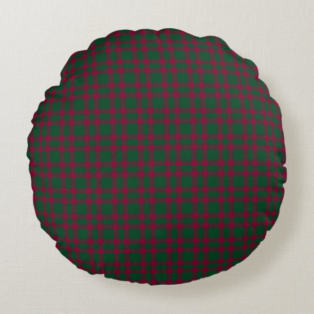 Green Burgundy Plaid Pattern Round Pillow (Front)