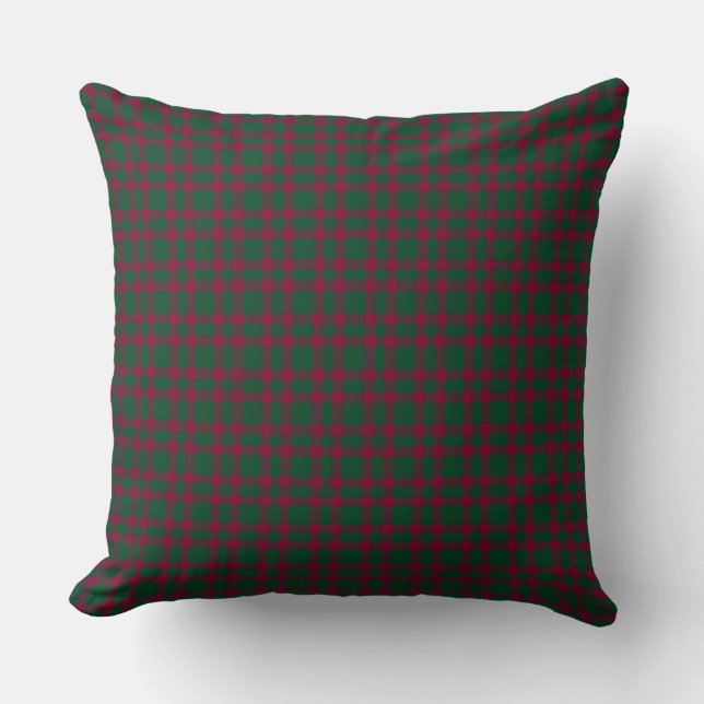 Green Burgundy Plaid Pattern Throw Pillow (Front)