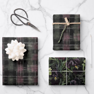 Green Burgundy Red Stripes Iris Flowers Birthday Wrapping Paper Sheets