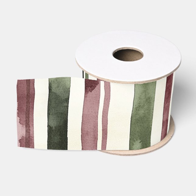 Green Burgundy Stripes Christmas Grosgrain Ribbon (Spool)
