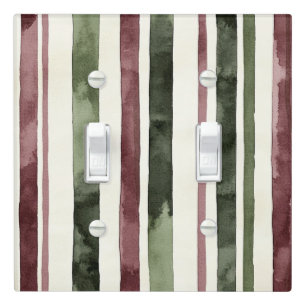 Green Burgundy Stripes Christmas Light Switch Cover