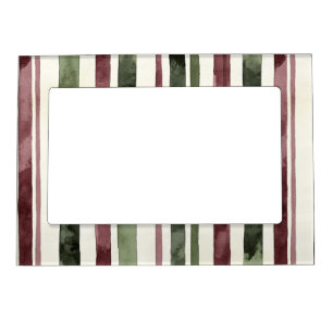 Green Burgundy Stripes Christmas Magnetic Frame