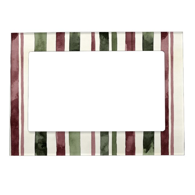 Green Burgundy Stripes Christmas Magnetic Frame (Front)