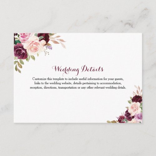 Green Burgundy Wedding Details Enclosure Card