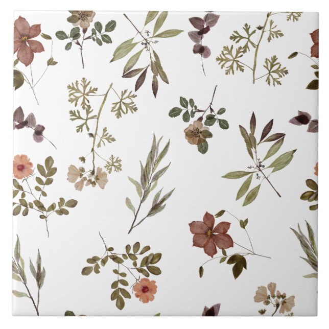 Green Burgundy Wildflower Ceramic Tile (Front)