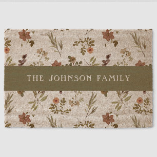 Green Burgundy Wildflower Monogram Name Fiber Doormat