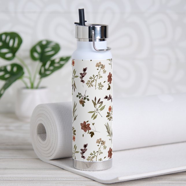 Green Burgundy Wildflower Water Bottle (Yoga (Rotated))