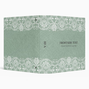 Green Burlap Linen Look & White Lace 3 Ring Binder