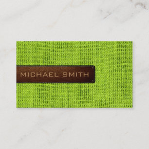 Green Burlap Linen Rustic Jute Look Leather Business Card
