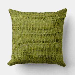 Green Burlap Linen Rustic Jute Throw Pillow