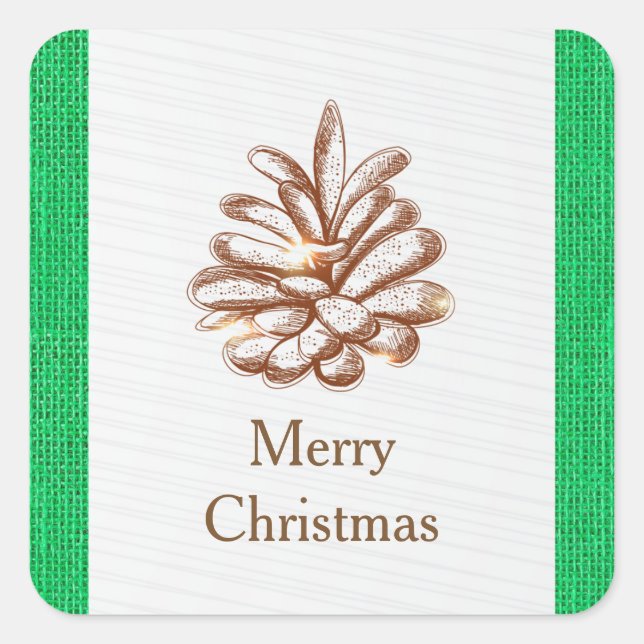 Green Burlap Pinecones Photo - Square Sticker (Front)