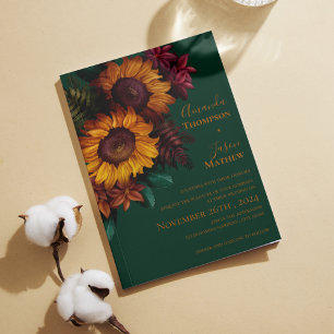 Green Burnt Orange Floral Wedding Invitation