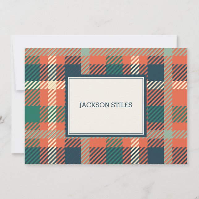 Green & Burnt Orange Tartan Flat Note Cards (Front)