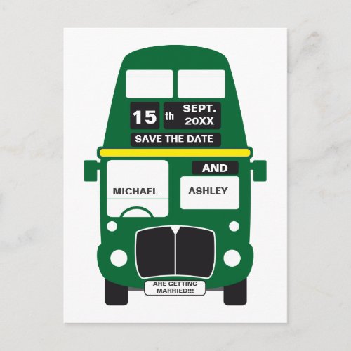 Green Bus Save the date postcard