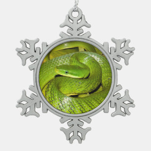 Green Bush Rat Snake Snowflake Pewter Christmas Ornament