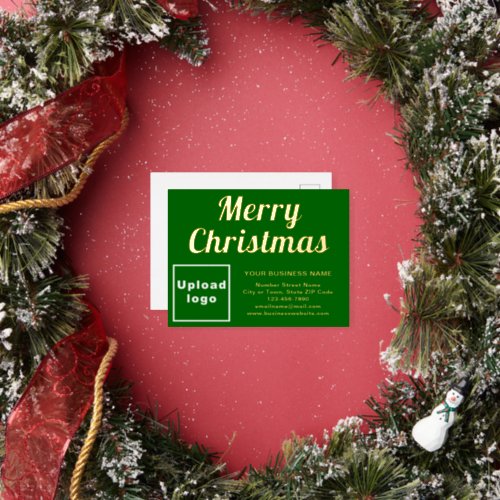 Green Business Brand on Christmas Foil Holiday Postcard