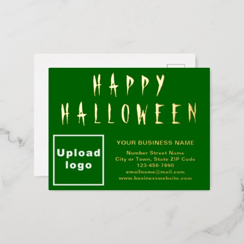 Green Business Brand on Halloween Foil Holiday Postcard