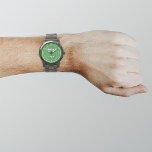 Green Business Brand on Men's Watch<br><div class="desc">Your business logo on green background on men's watch. Accessory that you can include in your promotional products, giveaway items or gifts to your customers or clients to advertise your business or to promote your brand. Customizable watch that you can put your business logo to build brand name awareness. Please...</div>